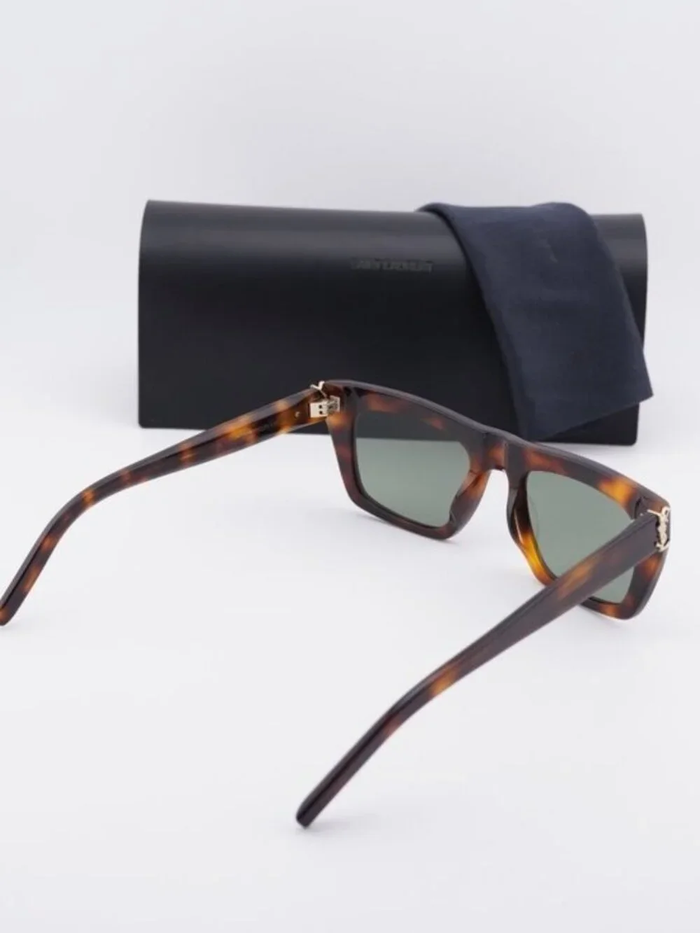 Saint Laurent SLM131 003 Rectangle Unisex Sunglasses - Havana / Green